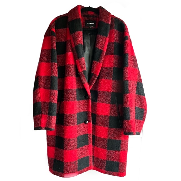 Lucky Brand Buffalo Check Plaid Oversized Wool Blend Coat, Red & Black, Sz - L - Picture 5 of 16